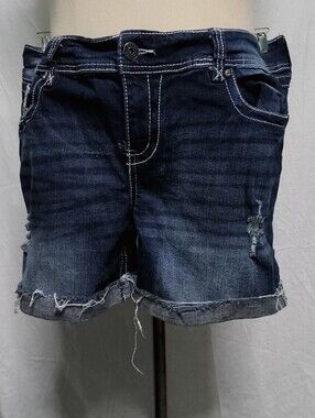 Sz 16 Ariya Jeans Dark Blue Denim Shorts with White Embroidery